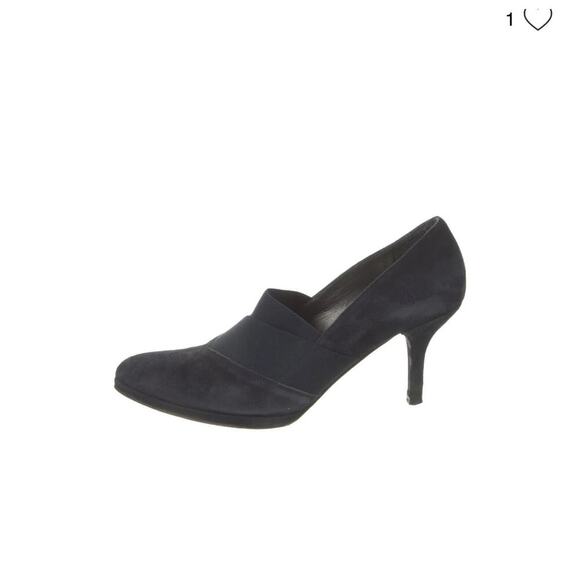 STUART WEITZMAN Suede D'Orsay Pumps black elastic top pointed toe SZ 9 - Picture 1 of 8